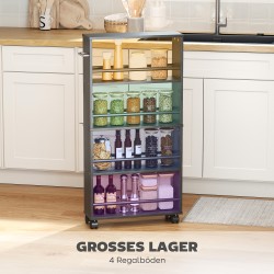 Kapea rullattava säilytyshylly 4 tasoa lastulevy 45x15x91 cm musta