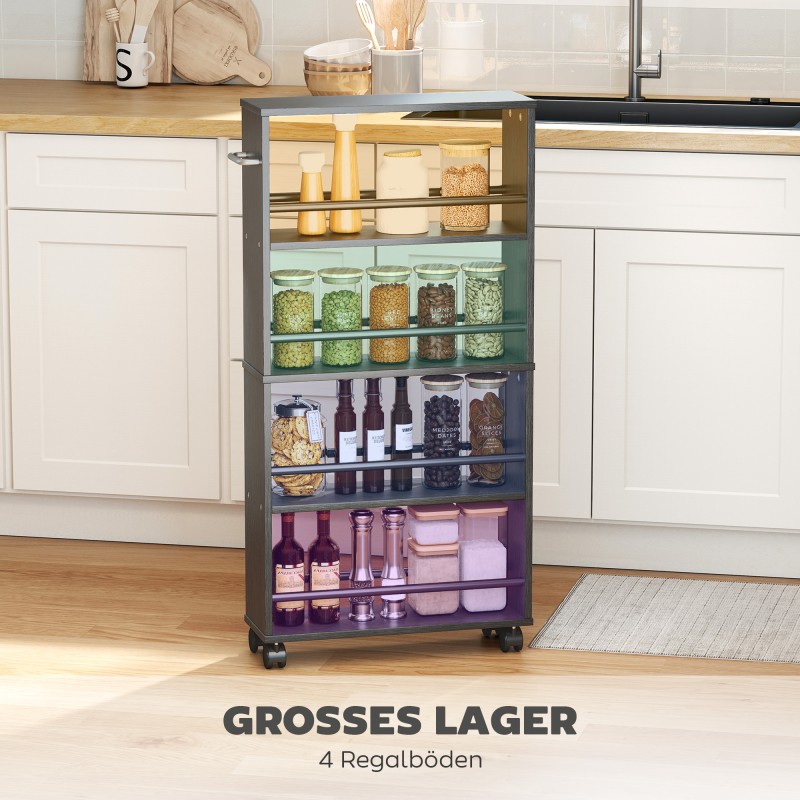 Kapea rullattava säilytyshylly 4 tasoa lastulevy 45x15x91 cm musta