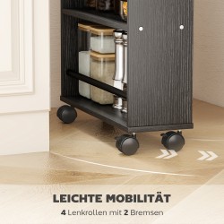 Kapea rullattava säilytyshylly 4 tasoa lastulevy 45x15x91 cm musta