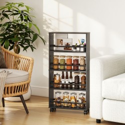 Kapea rullattava säilytyshylly 4 tasoa lastulevy 45x15x91 cm musta