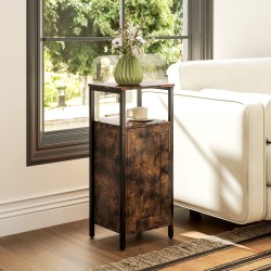 Säilytyspöytä 2 avoimella hyllyllä ja säädettävällä kaapilla, puunsävyinen ruskea, 34 x 30 x 80 cm