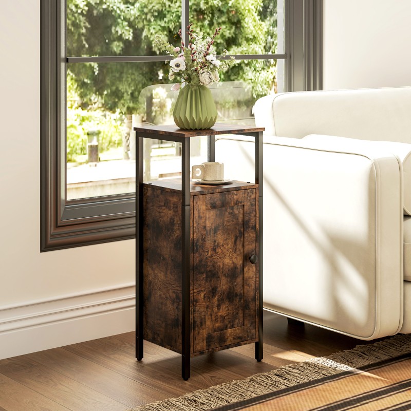 Säilytyspöytä 2 avoimella hyllyllä ja säädettävällä kaapilla, puunsävyinen ruskea, 34 x 30 x 80 cm