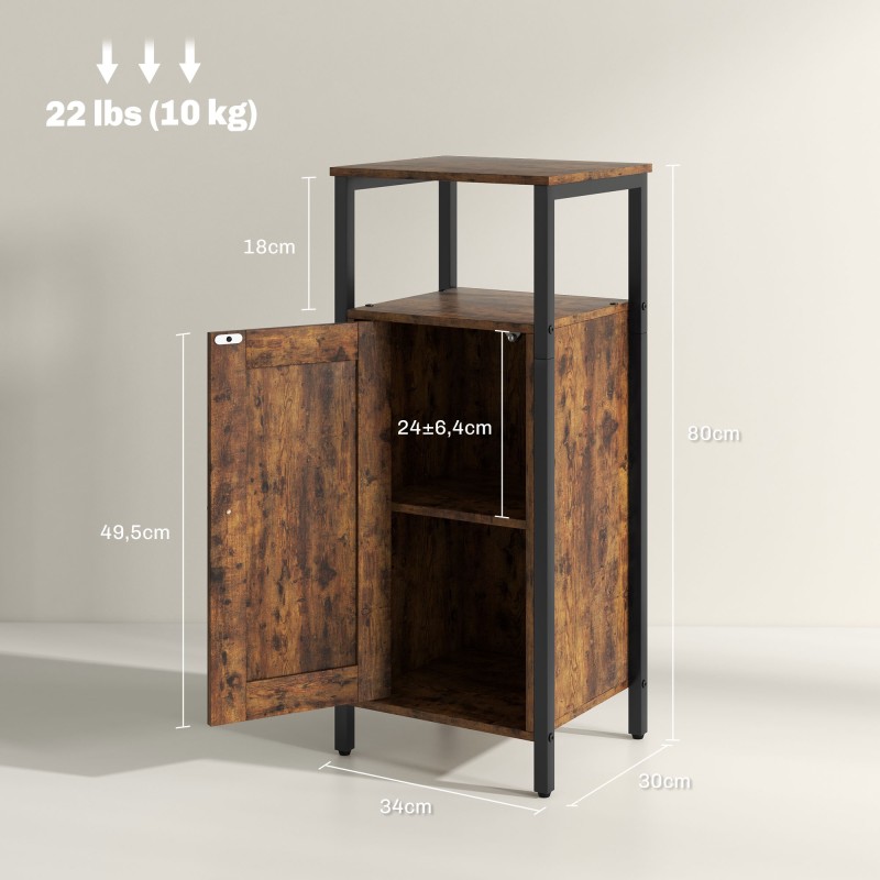 Säilytyspöytä 2 avoimella hyllyllä ja säädettävällä kaapilla, puunsävyinen ruskea, 34 x 30 x 80 cm