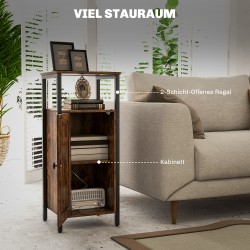 Säilytyspöytä 2 avoimella hyllyllä ja säädettävällä kaapilla, puunsävyinen ruskea, 34 x 30 x 80 cm