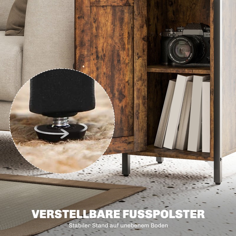 Säilytyspöytä 2 avoimella hyllyllä ja säädettävällä kaapilla, puunsävyinen ruskea, 34 x 30 x 80 cm