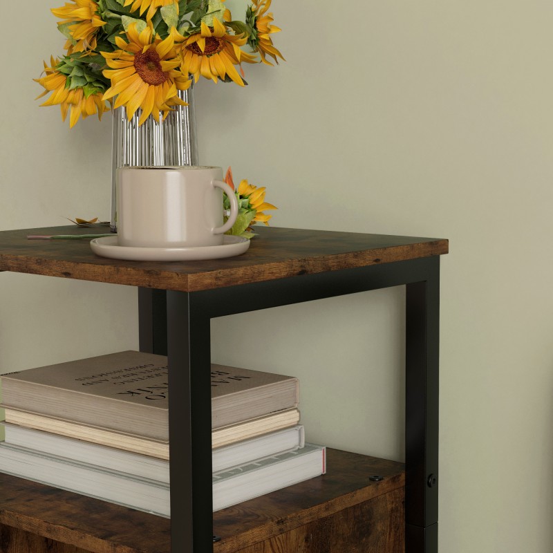 Säilytyspöytä 2 avoimella hyllyllä ja säädettävällä kaapilla, puunsävyinen ruskea, 34 x 30 x 80 cm