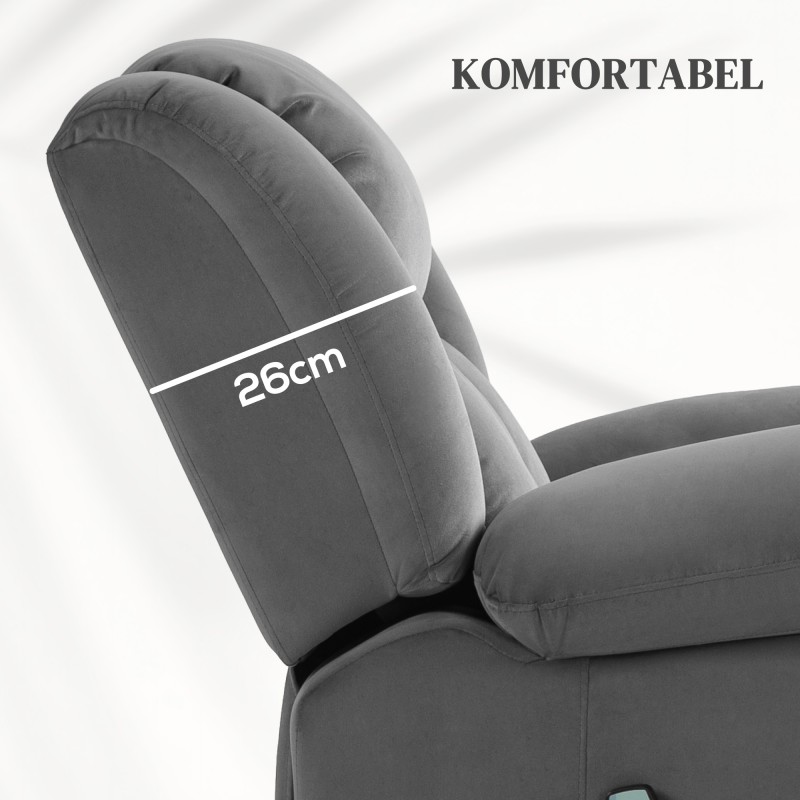 Sähkökäyttöinen ylösnousutuoli hieronnalla ja lämmöllä, samettimainen kangas, tummanharmaa