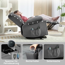 Sähkökäyttöinen ylösnousutuoli hieronnalla ja lämmöllä, samettimainen kangas, tummanharmaa