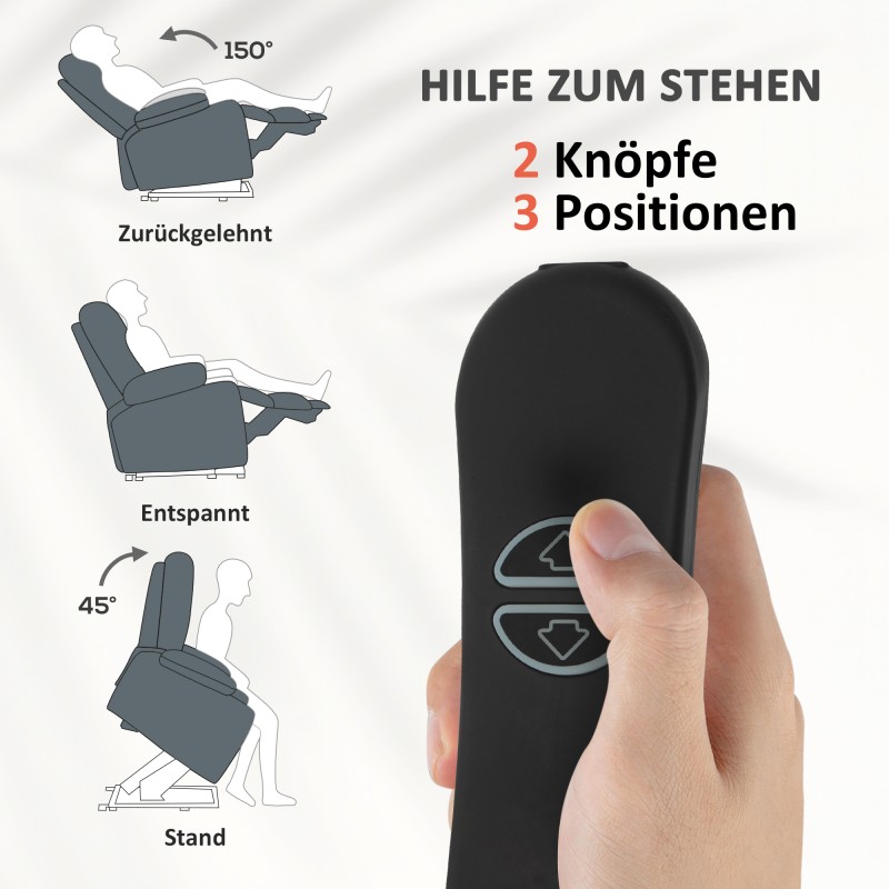 Sähkötoiminen nousuavusteinen lepotuoli, samettikangas, 92x94x105 cm, harmaa