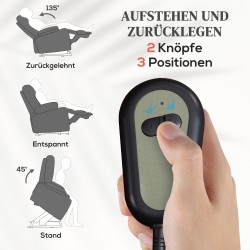 Sähköinen lepotuoli nousuavustuksella, hieronta- ja lämpötoiminto, USB-liitännät, tummanharmaa