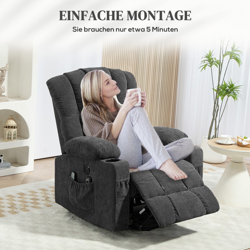 Sähköinen lepotuoli nousuavustuksella, hieronta- ja lämpötoiminto, USB-liitännät, tummanharmaa