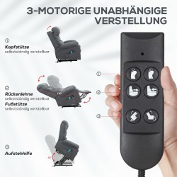 Sähköinen lepotuoli nostotoiminnolla ja hieronnalla, pellavamainen polyesteri, tummanharmaa