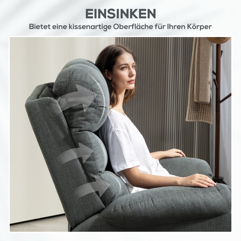 Sähköinen lepotuoli nostotoiminnolla ja hieronnalla, pellavamainen polyesteri, tummanharmaa