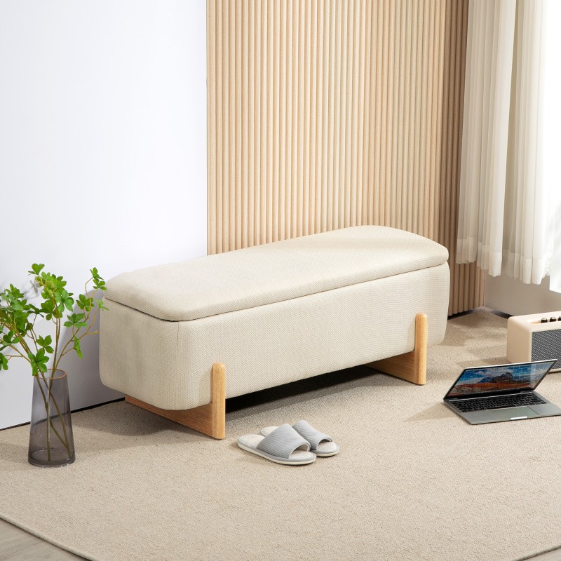 Säilytyspenkki vaahtomuovipehmusteella ja leinenjäljitelmällä 111 x 44 x 44,5 cm cremeweiß