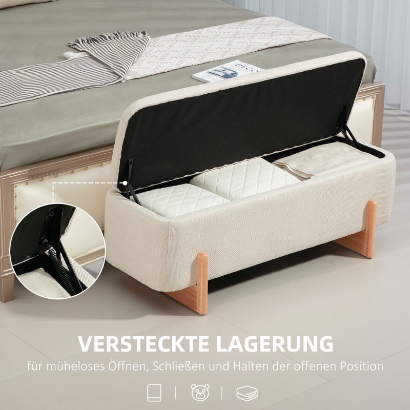 Säilytyspenkki vaahtomuovipehmusteella ja leinenjäljitelmällä 111 x 44 x 44,5 cm cremeweiß