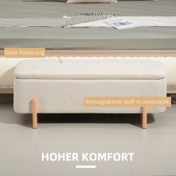 Säilytyspenkki vaahtomuovipehmusteella ja leinenjäljitelmällä 111 x 44 x 44,5 cm cremeweiß