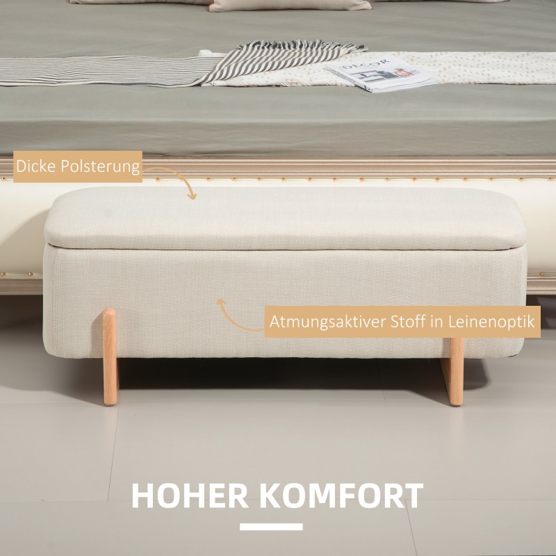 Säilytyspenkki vaahtomuovipehmusteella ja leinenjäljitelmällä 111 x 44 x 44,5 cm cremeweiß
