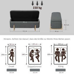 Säilytyspenkki vaahtomuovipehmusteella ja pellavakangasjäljitelmällä 111 x 44 x 44,5 cm tummanharmaa