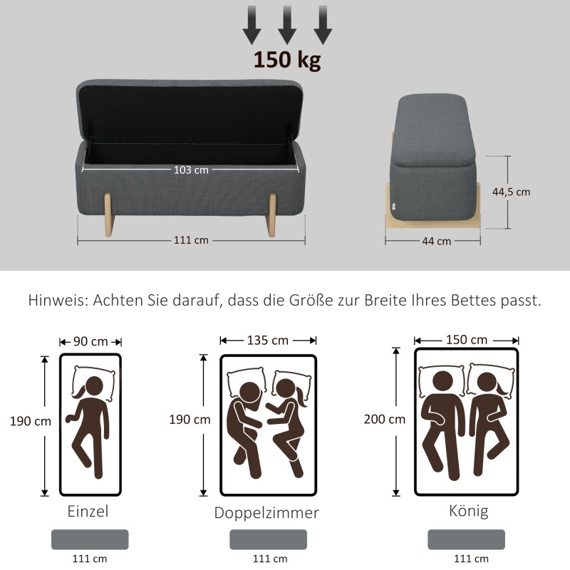 Säilytyspenkki vaahtomuovipehmusteella ja pellavakangasjäljitelmällä 111 x 44 x 44,5 cm tummanharmaa
