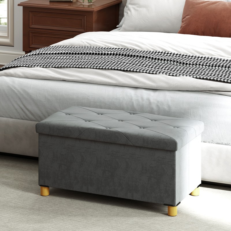 Säilytyspenkki 67 l, samettimainen kangas, 76 x 38 x 38 cm, harmaa