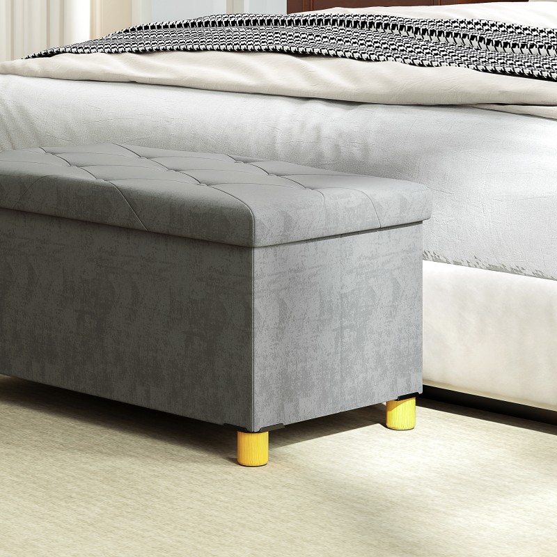 Säilytyspenkki 67 l, samettimainen kangas, 76 x 38 x 38 cm, harmaa