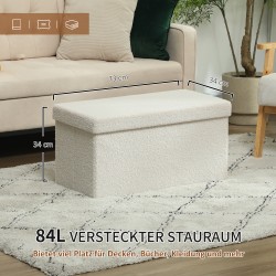 Säilytyspenkki olohuoneeseen ja makuuhuoneeseen, samettimainen kangas, 76x38x38 cm, 84 L, cremevalkoinen