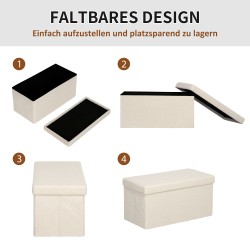 Säilytyspenkki olohuoneeseen ja makuuhuoneeseen, samettimainen kangas, 76x38x38 cm, 84 L, cremevalkoinen