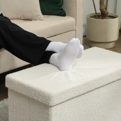 Säilytyspenkki olohuoneeseen ja makuuhuoneeseen, samettimainen kangas, 76x38x38 cm, 84 L, cremevalkoinen