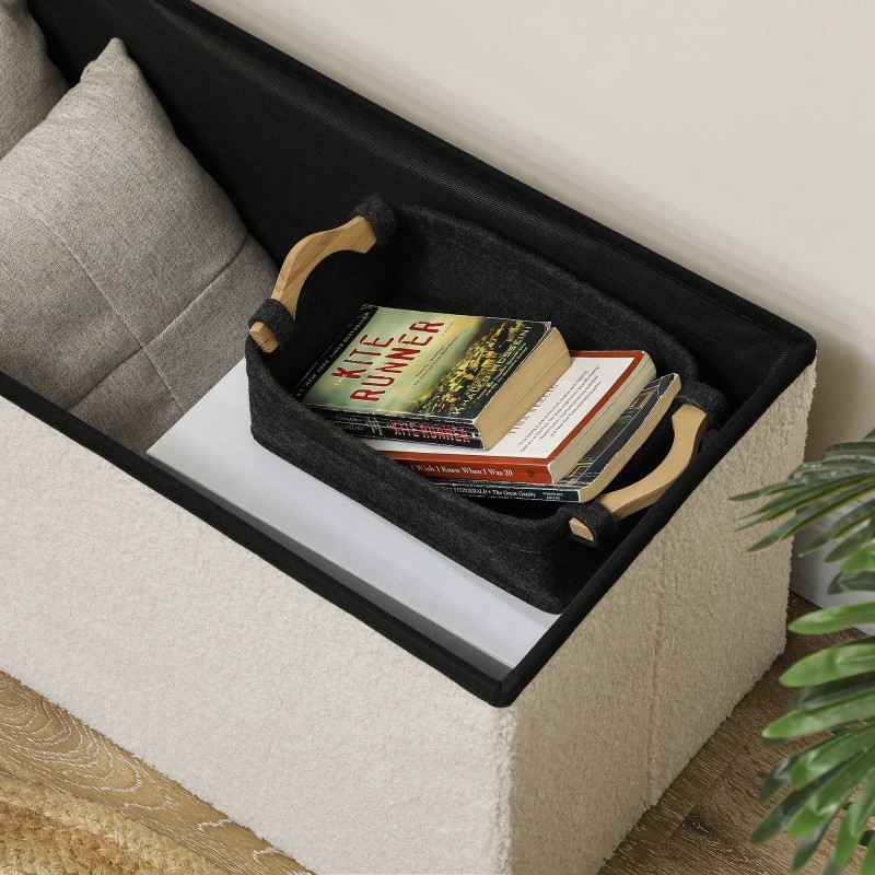 Säilytyspenkki olohuoneeseen ja makuuhuoneeseen, samettimainen kangas, 76x38x38 cm, 84 L, cremevalkoinen