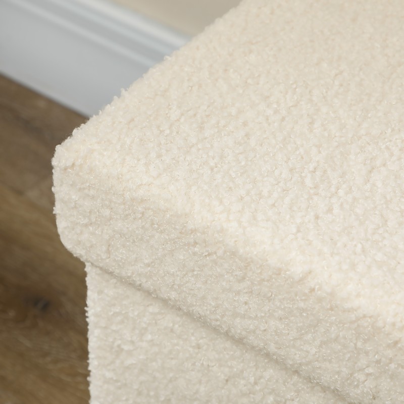 Säilytyspenkki olohuoneeseen ja makuuhuoneeseen, samettimainen kangas, 76x38x38 cm, 84 L, cremevalkoinen