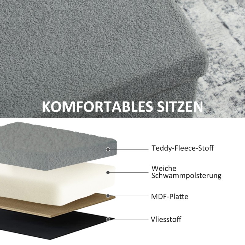 Säilytysrahi kannella ja säilytystilalla 84 L, samettimainen kangas, 76 x 38 x 38 cm, tummanharmaa