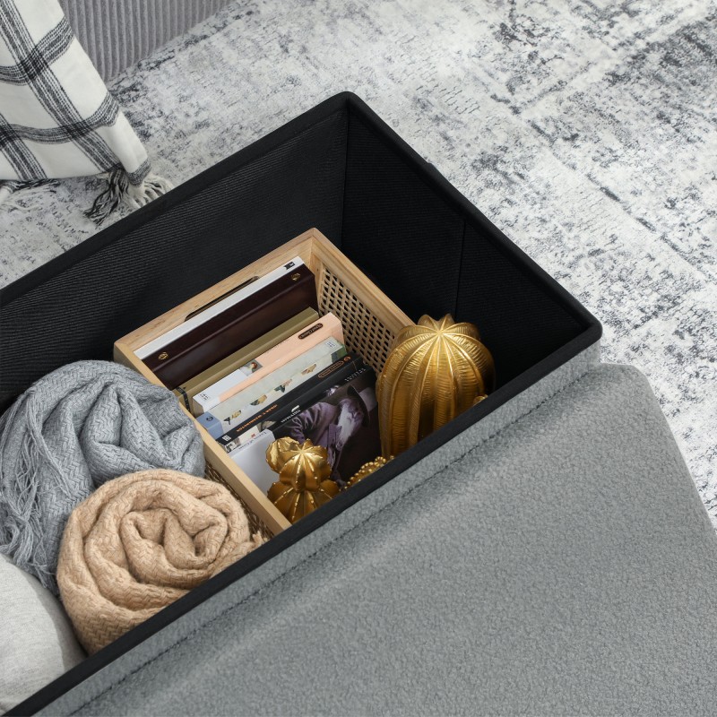 Säilytysrahi kannella ja säilytystilalla 84 L, samettimainen kangas, 76 x 38 x 38 cm, tummanharmaa