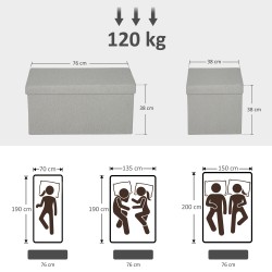 Säilytyspenkki olohuoneeseen ja makuuhuoneeseen, taitettava 76x38x38 cm, 84 L, vaaleanharmaa