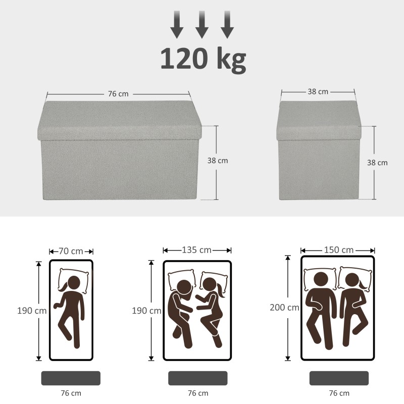 Säilytyspenkki olohuoneeseen ja makuuhuoneeseen, taitettava 76x38x38 cm, 84 L, vaaleanharmaa