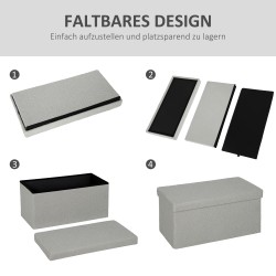 Säilytyspenkki olohuoneeseen ja makuuhuoneeseen, taitettava 76x38x38 cm, 84 L, vaaleanharmaa