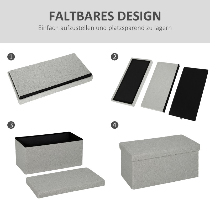 Säilytyspenkki olohuoneeseen ja makuuhuoneeseen, taitettava 76x38x38 cm, 84 L, vaaleanharmaa