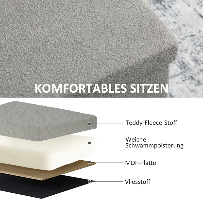 Säilytyspenkki olohuoneeseen ja makuuhuoneeseen, taitettava 76x38x38 cm, 84 L, vaaleanharmaa