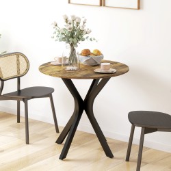 Pyöreä keittiön ruokapöytä 2 hengelle, MDF-kansi ja teräsjalat, Ø78 x 75 cm, rustiikin ruskea