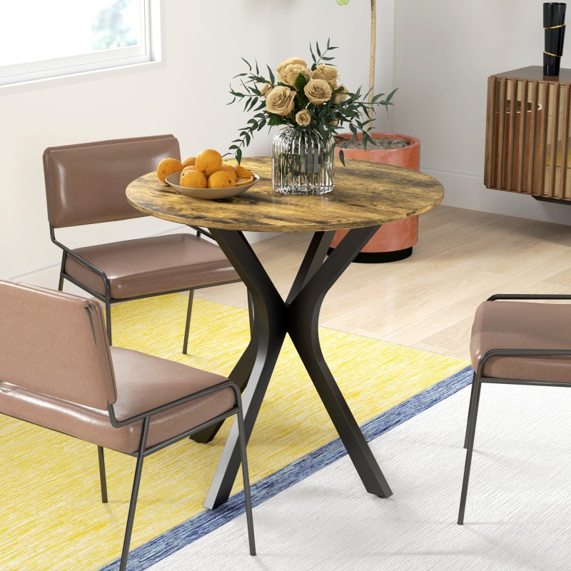 Pyöreä keittiön ruokapöytä 2 hengelle, MDF-kansi ja teräsjalat, Ø78 x 75 cm, rustiikin ruskea