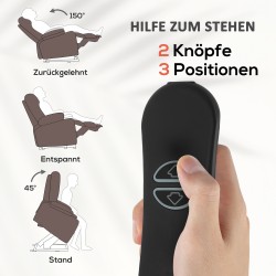 Sähkökäyttöinen nousu- ja lepotuoli hieronnalla ja lannerangan lämmityksellä, samettipinta, tummanruskea