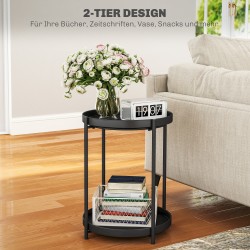 Pyöreä sivupöytä kahdella tasolla, metallia, 44 x 44 x 56 cm, musta