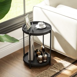 Pyöreä sivupöytä kahdella tasolla, metallia, 44 x 44 x 56 cm, musta