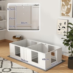 Pentulaatikko pienille koirille, 2-osainen, läpinäkyvä akryylipaneeli, puu/MDF, 164x80x48 cm, valkoinen