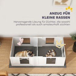 Pentulaatikko pienille koirille, 2-osainen, läpinäkyvä akryylipaneeli, puu/MDF, 164x80x48 cm, valkoinen