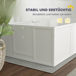 Pentulaatikko koiralle ja pennuille, säädettävä sisäänkäynti, mäntypuu/MDF, 196 x 96 x 48 cm, valkoinen