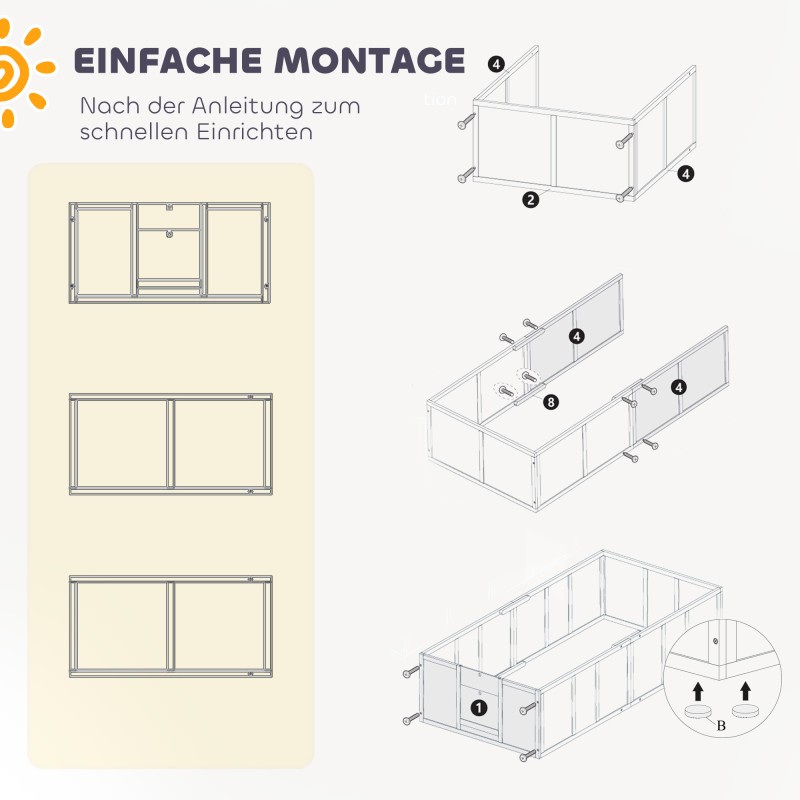 Pentulaatikko koiralle ja pennuille, säädettävä sisäänkäynti, mäntypuu/MDF, 196 x 96 x 48 cm, valkoinen