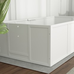 Pentulaatikko koiralle ja pennuille, säädettävä sisäänkäynti, mäntypuu/MDF, 196 x 96 x 48 cm, valkoinen