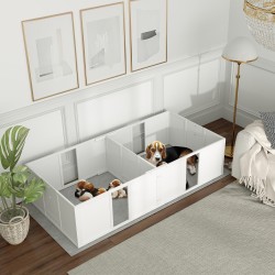 Pentulaatikko koirille, jaettava 2 tilaan, puu/MDF, akryyli-ikkuna, 196 x 96 x 48 cm, valkoinen