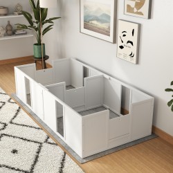 Pentulaatikko koirille, jaettava 2 tilaan, puu/MDF, akryyli-ikkuna, 196 x 96 x 48 cm, valkoinen