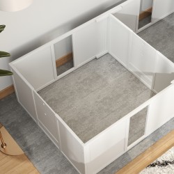 Pentulaatikko koirille, jaettava 2 tilaan, puu/MDF, akryyli-ikkuna, 196 x 96 x 48 cm, valkoinen